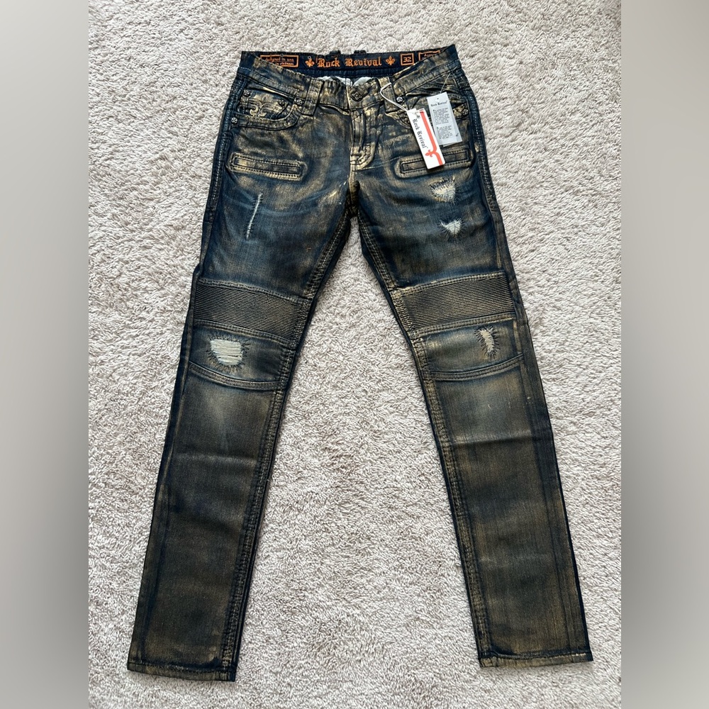 ROCK REVIVAL Ayaan Biker Straight Stretch Denim Jeans